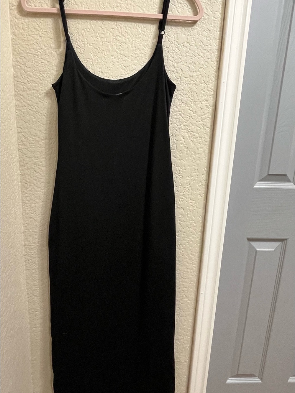Minimalist Black Maxi Slip Dress with Spaghetti Straps